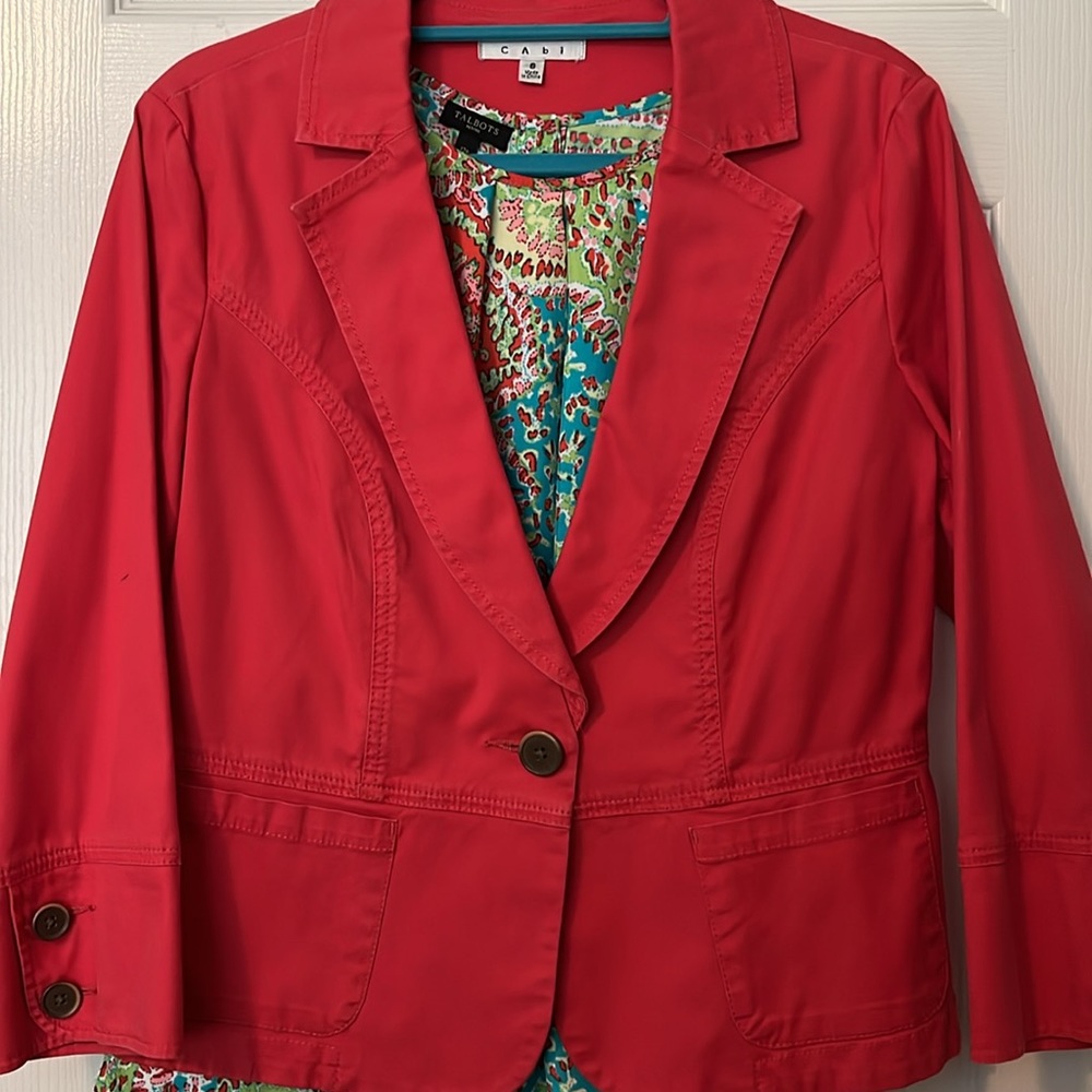 Cabi coral/red cotton/spandex jacket size 8